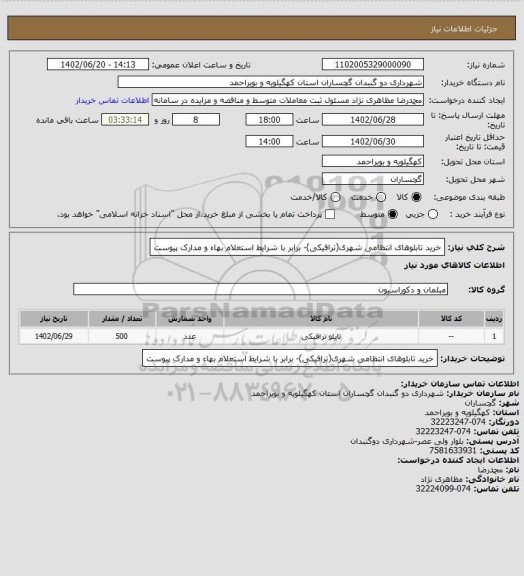 استعلام خرید تابلوهای انتظامی شهری(ترافیکی)- برابر با شرایط استعلام بهاء و مدارک پیوست