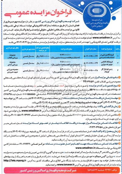 مزایده فروشگاه ورزشی در امتداد جاده تندرستی و ...