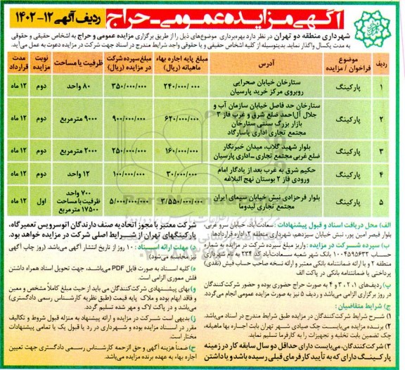 مزایده پارکینگ