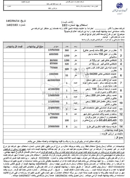 استعلام حفاری در عمق 80 سانت مسیر خاکی)....