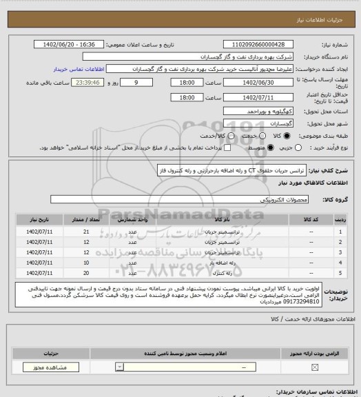 استعلام ترانس جریان حلقوی CT و رله اضافه بارحرارتی و رله کنترول فاز