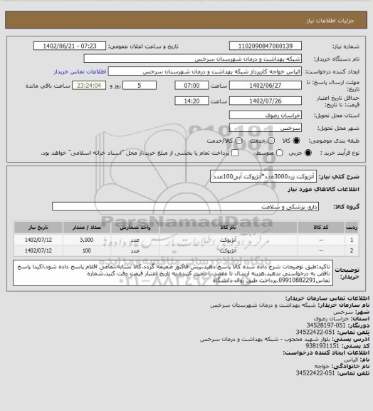 استعلام آنژیوکت زرد3000عدد*آنژیوکت آبی100عدد