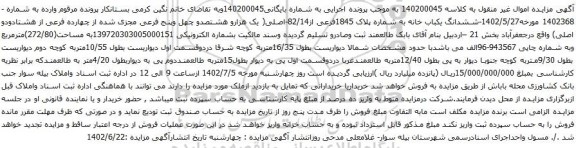 آگهی مزایده ششدانگ یکباب خانه به شماره پلاک 1845فرعی از82/14-اصلی