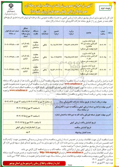 فراخوان مناقصه طرح آماده‌سازی و گذرکشی ـ نوبت دوم