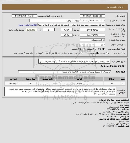 استعلام هارد برای سینولوژی24عدد-قبل ازاعلام امادگی حتما هماهنگ شودبا خانم مشفقی