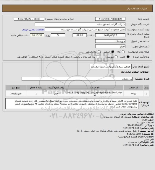 استعلام تعویض سیم وکابل ترانس منازل نیوساید