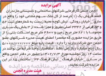 مزایده فروش یک درصد از کل ملک سهم مشاعی