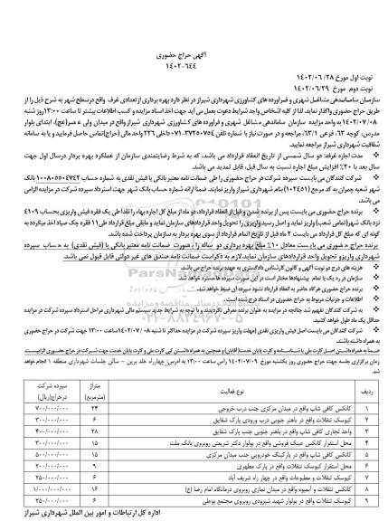 آگهی حراج بهره برداری از تعدادی غرف در سطح شهر