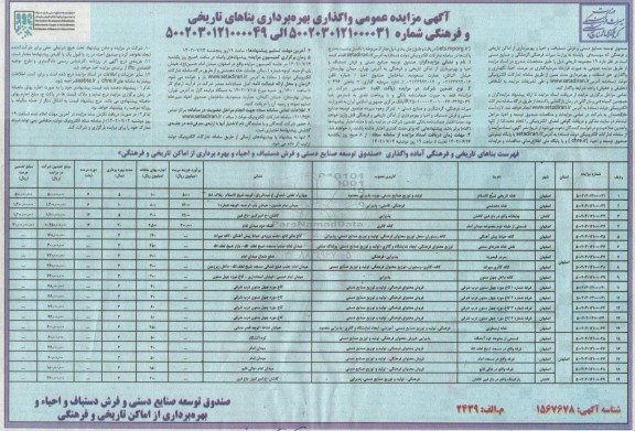 مزایده واگذاری بهره برداری بناهای تاریخی و فرهنگی