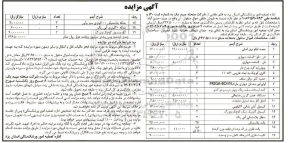 مزایده فروش جعبه تابلو برق اصلی و ...