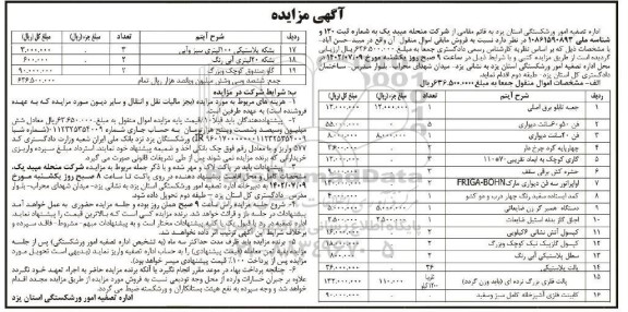 مزایده فروش جعبه تابلو برق اصلی و ...