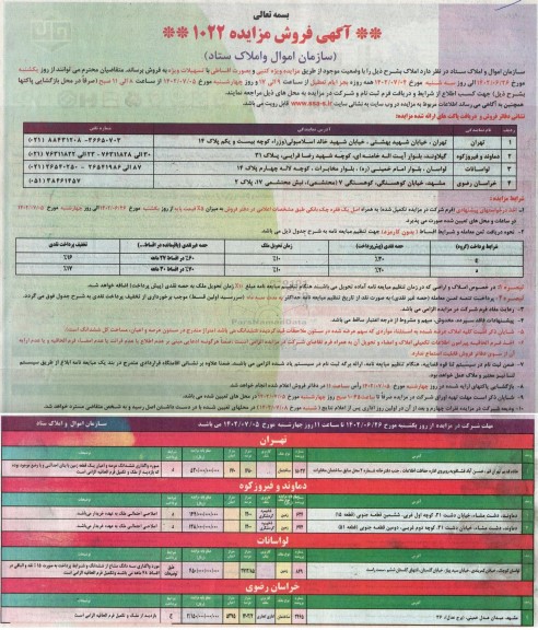 مزایده فروش املاک 