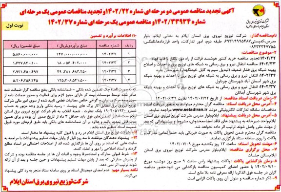 تجدید مناقصه خرید کنتور هوشمند قرائت از راه دور تکفاز با قاب فهام و ...