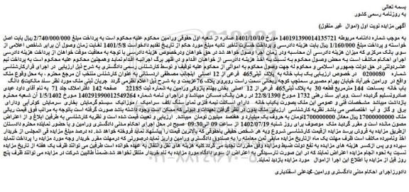 مزایده فروش یک باب خانه به  پلاک  ثبتی465  فرعی از 12 اصلی  