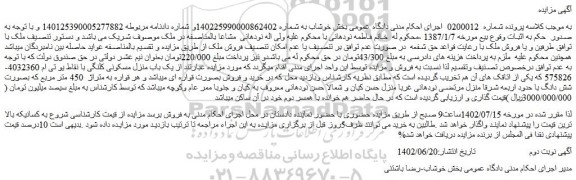 مزایده فروش یک باب منزل مسکونی کلنگی 