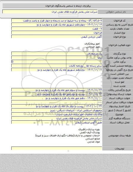 مناقصه, واگذاری عملیات امور جاری انبار نفت سراب