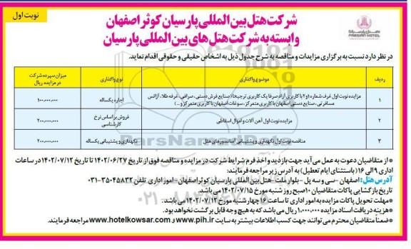 مناقصه و مزایده غرف شماره 1 و 2 با کاربری آزاد ...