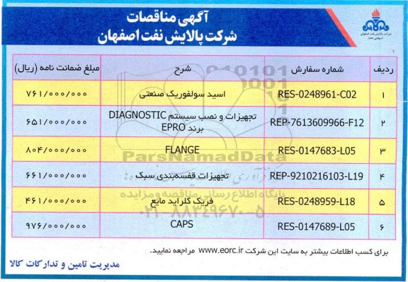 مناقصات اسید سولفوریک صنعتی ...