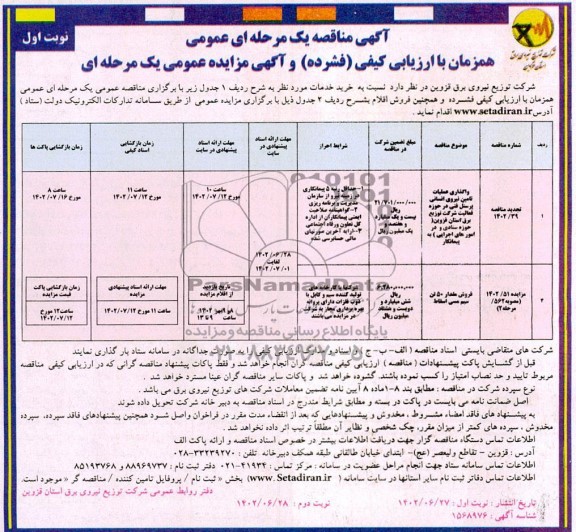 آگهی مناقصه و مزایده فروش مقدار 50 تن سیم مسی
