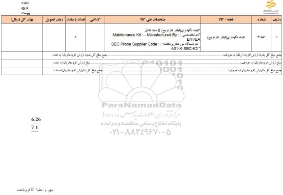 استعلام کیت نگهداری فیلتر کارتریج