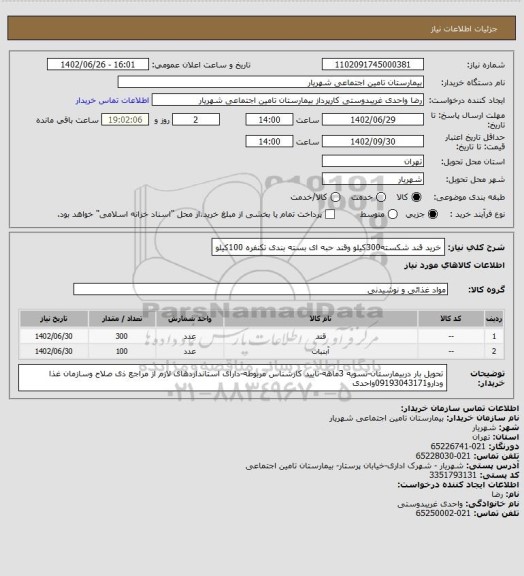استعلام خرید قند شکسته300کیلو وقند حبه ای بسته بندی تکنفره 100کیلو