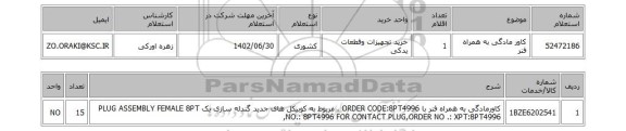 استعلام، کاور مادگی به همراه فنر