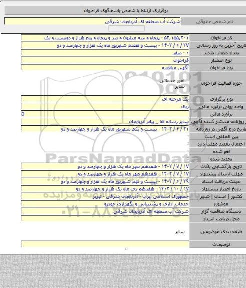 مناقصه, خدمات اداری و پشتیبانی و نگهداری خودرو