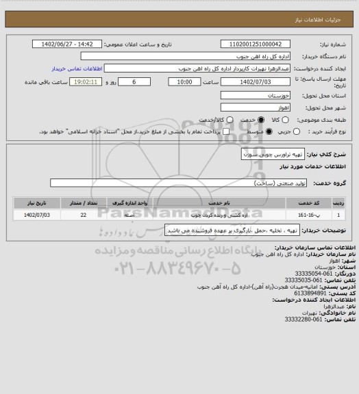 استعلام تهیه تراورس چوبی سوزن