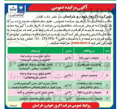 مزایده ضایعات ذوبی فله ...