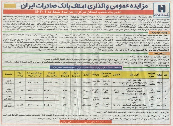 مزایده فروش املاک مازاد