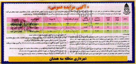  مزایده فروش املاک به مساحت 39.61 و 40.64  