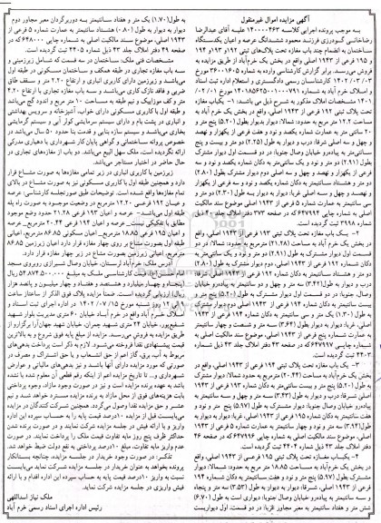 مزایده ششدانگ عرصه و اعیان یک دستگاه ساختمان 195 فرعی