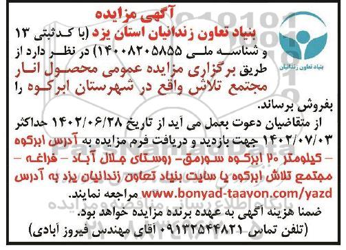 مزایده عمومی فروش محصول انار