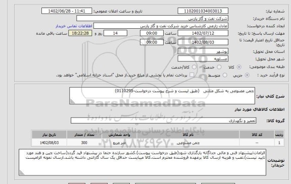 استعلام چمن مصنوعی به شکل مثلثی (طبق لیست و شرح پیوست درخواست-0110295)