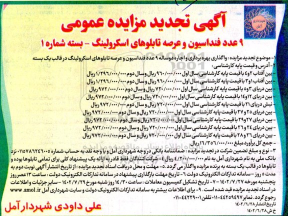 تجدید مزایده عمومی 9 عدد فنداسیون و عرصه تابلوهای اسکرولینگ-بسته شماره 1