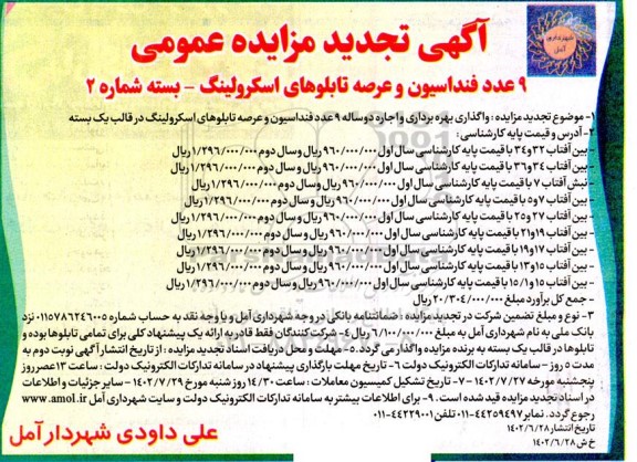 تجدید مزایده عمومی 9 عدد فنداسیون و عرصه تابلوهای اسکرولینگ - بسته شماره 2