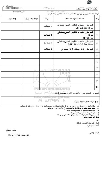 استعلام کمپرسور منیروب دانفوس اصلی پیستونی...