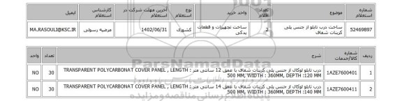 استعلام، ساخت درب تابلو از جنس پلی کربنات شفاف