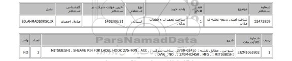 استعلام، شافت اصلی دریچه تخلیه ی مذاب