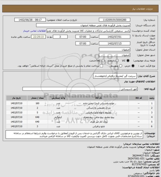 استعلام سرعت گیر /مخروط ترافیکی/تابلوهشدار