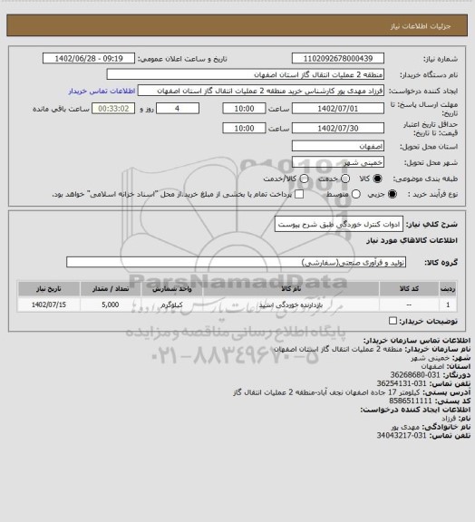 استعلام ادوات کنترل خوردگی طبق شرح پیوست