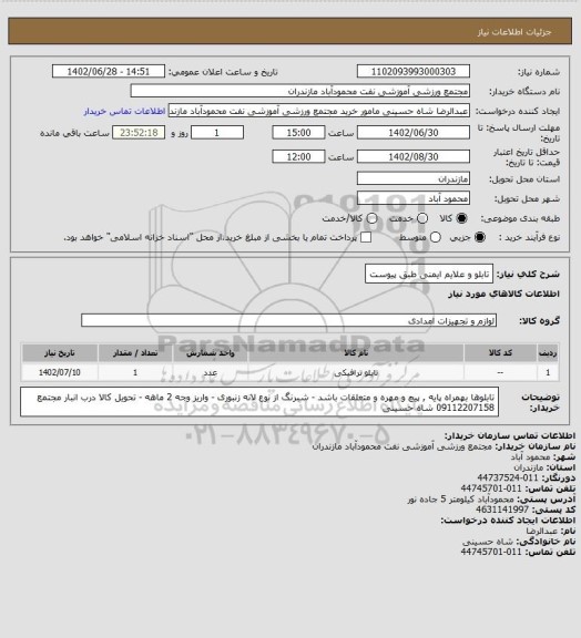 استعلام تابلو و علایم ایمنی طبق پیوست