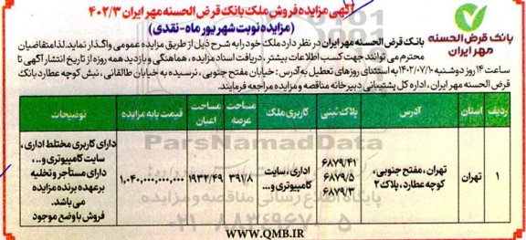 مزایده فروش و واگذاری ملک 
