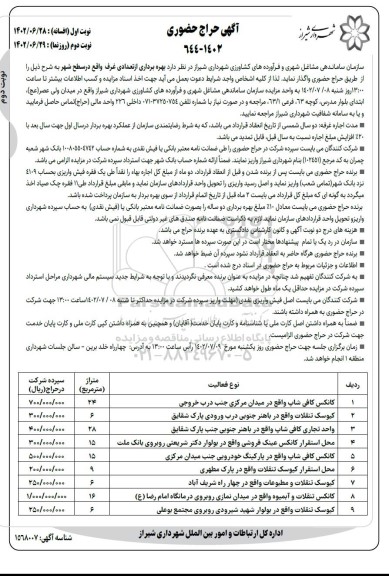 آگهی حراج بهره برداری از تعدادی غرف در سطح شهر - نوبت دوم