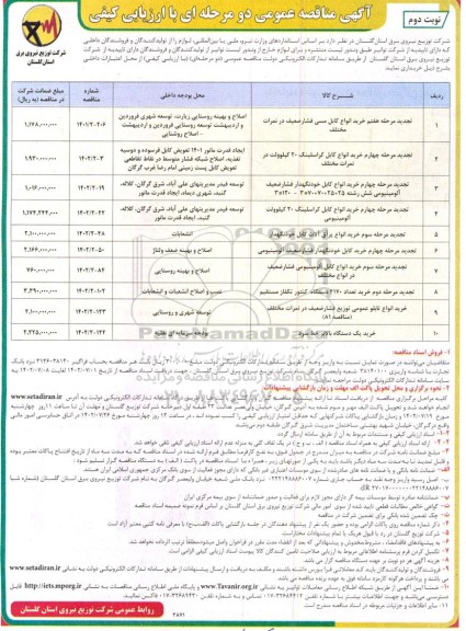 مناقصه تجدید مرحله هفتم خرید انواع کابل مسی فشار ضعیف در نمرات مختلف.... ـ نوبت دوم