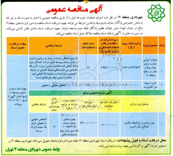 مناقصه و مزایده عملیات اجرایی مناسب سازی پیاده روها ...