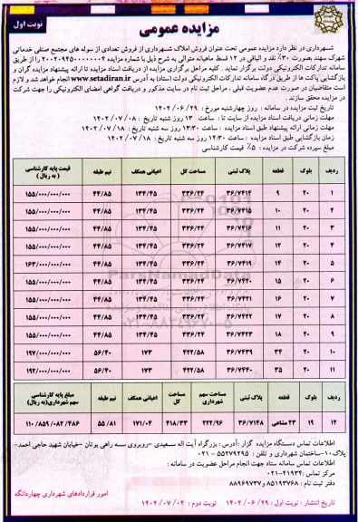 مزایده فروش املاک شهرداری