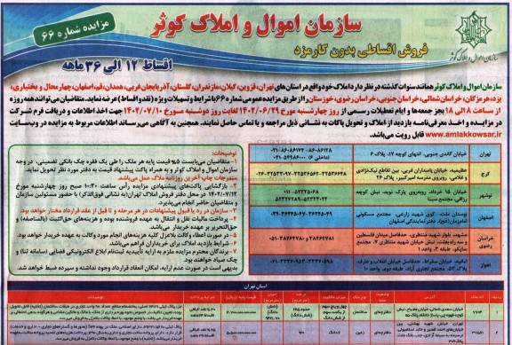 مزایده فروش املاک 