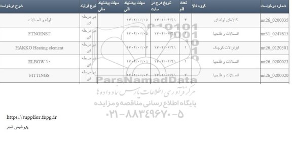 استعلام لوله و اتصالات ....