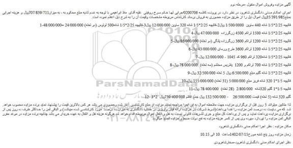 مزایده فروش قالیچه 2/25*1/5 شانه 440 ساوین